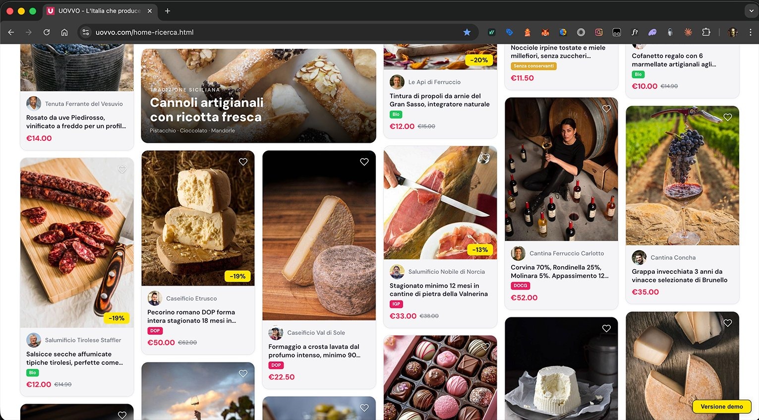 UOVVO feed prodotti
